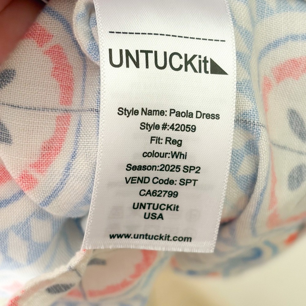UNTUCKit Paola Dress Womens XL Linen Blend Blue Red Medallion Print Shift - Picture 7 of 9